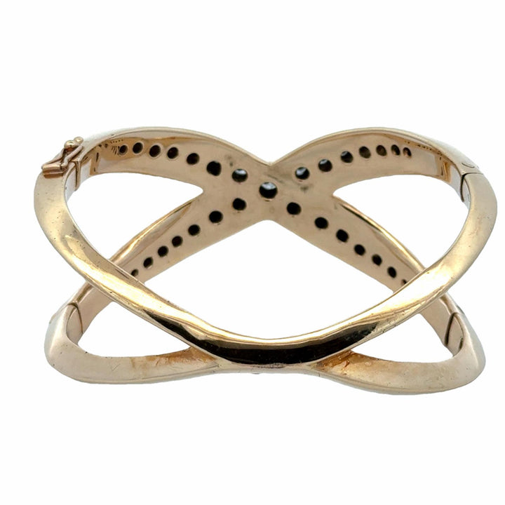 Diamond 'X' 14 Karat Yellow Gold Modern Bangle Bracelet