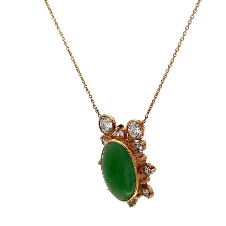 Oval Cabochon Jade Diamond 14 Karat Yellow Gold Contemporary Pendant Necklace