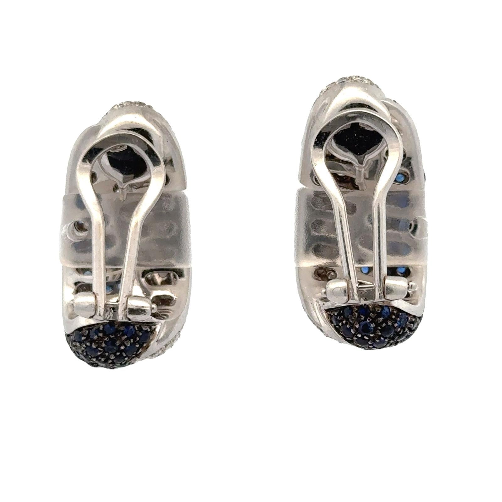 Italian Pavé Diamond Sapphire 18 Karat White Gold Modern Earclip Earrings