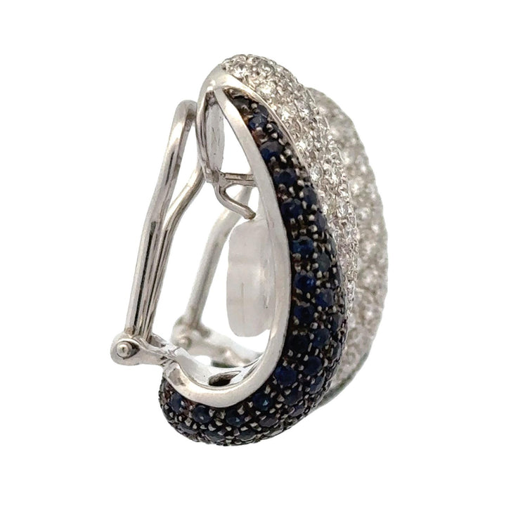 Italian Pavé Diamond Sapphire 18 Karat White Gold Modern Earclip Earrings