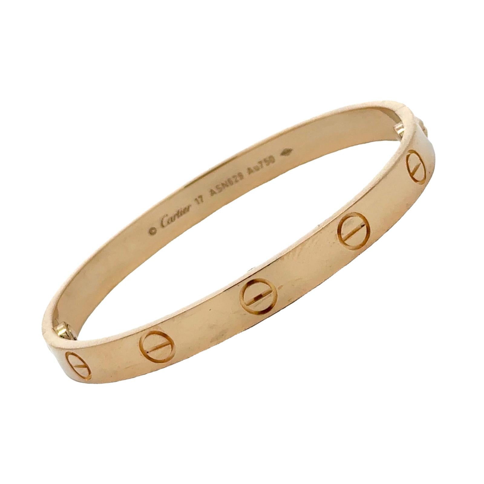 Cartier LOVE 18 Karat Yellow Gold Bangle Bracelet Size 17 New Style