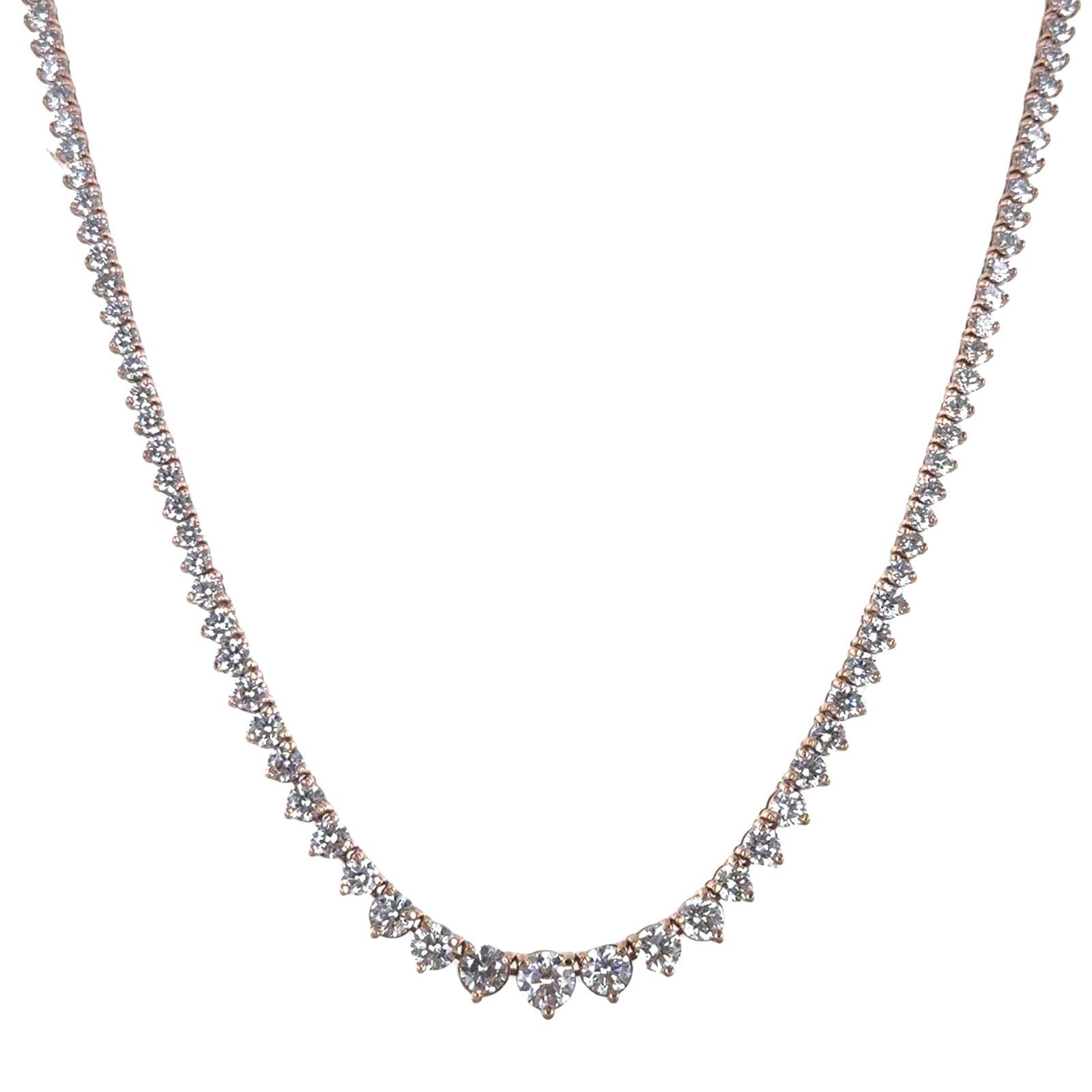 7-CTW Diamond 14 Karat Rose Gold Graduated Riviera Necklace 16.5 Inches