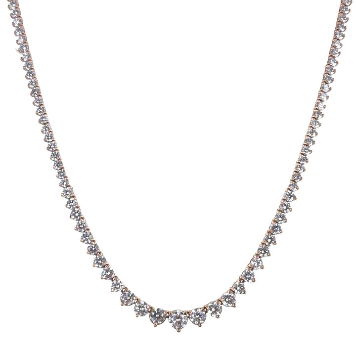 7-CTW Diamond 14 Karat Rose Gold Graduated Riviera Necklace 16.5 Inches