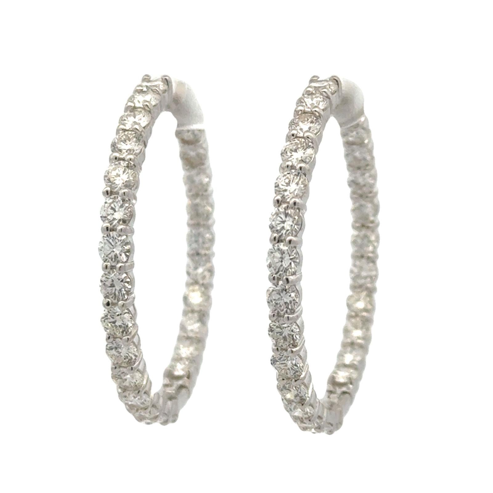 Roberto Coin Large Inside Outside Diamond 18K White Gold Hoop Earrings