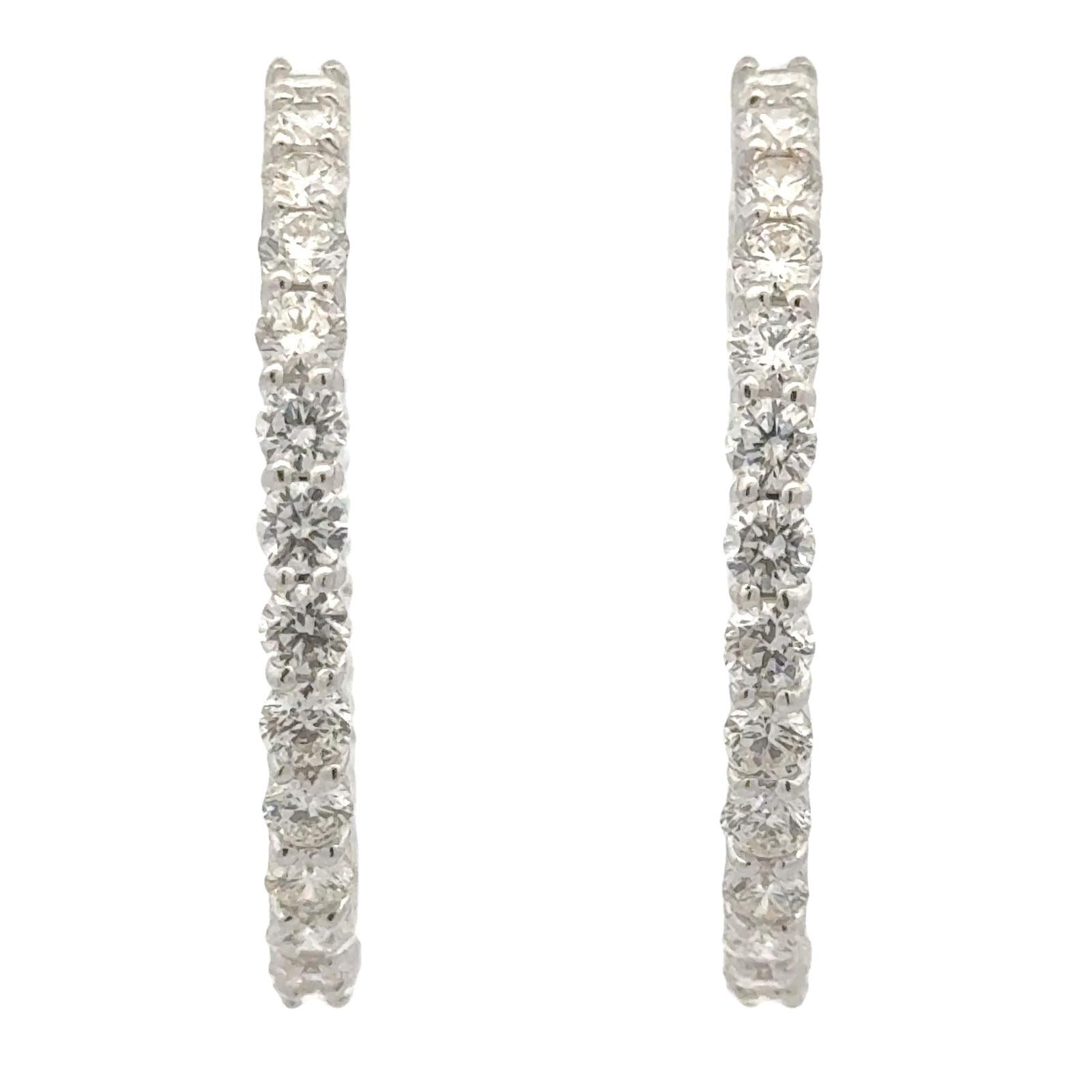 Roberto Coin Large Inside Outside Diamond 18K White Gold Hoop Earrings