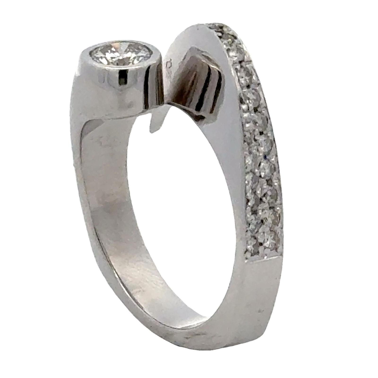 Modern Diamond Dome Crossover 14 Karat White Gold Ring