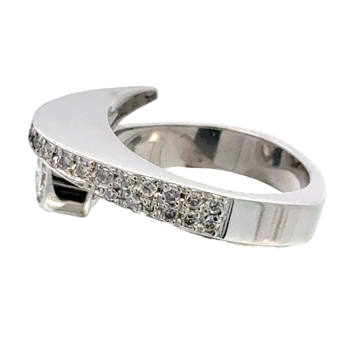 Modern Diamond Dome Crossover 14 Karat White Gold Ring