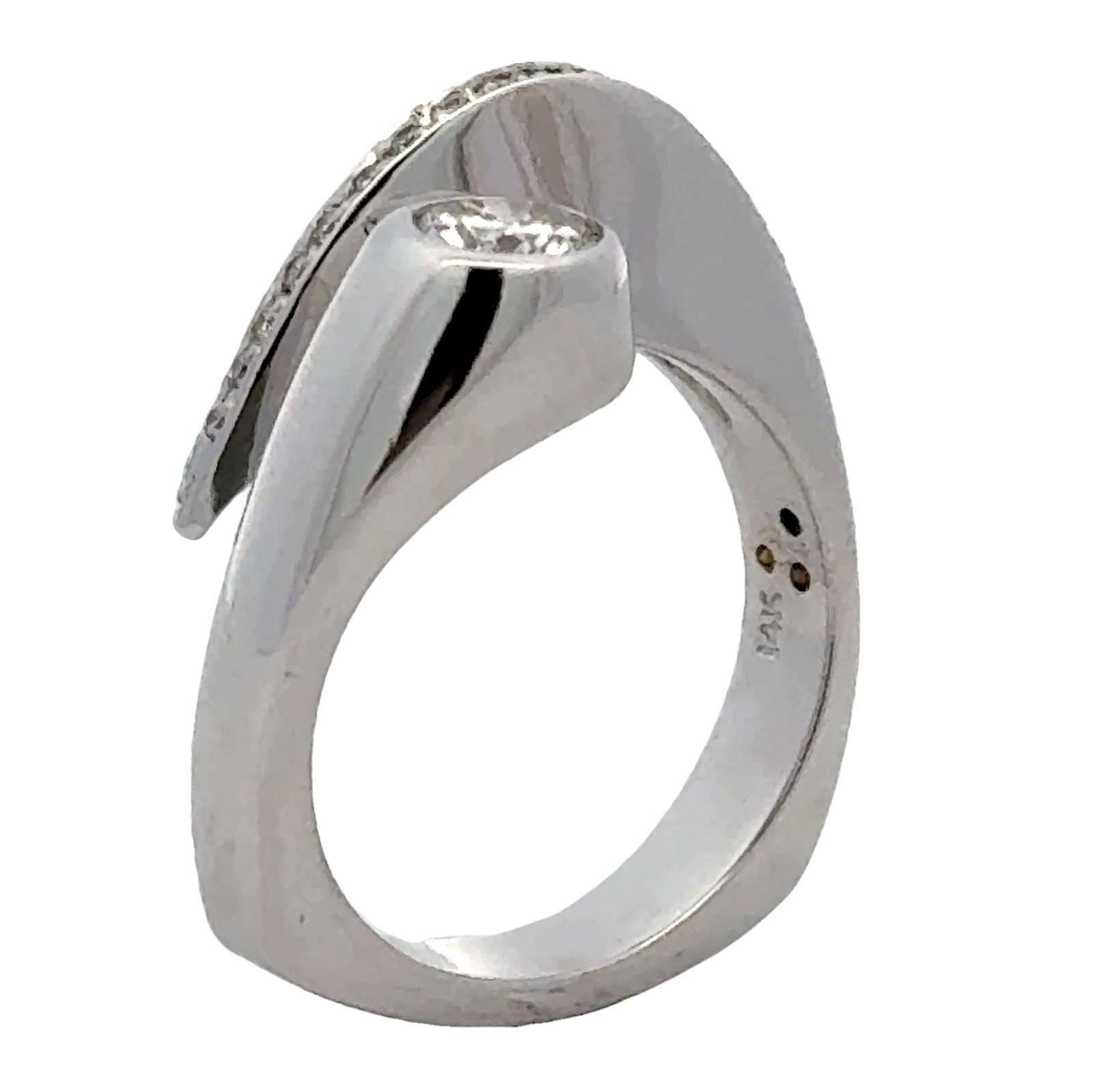 Modern Diamond Dome Crossover 14 Karat White Gold Ring