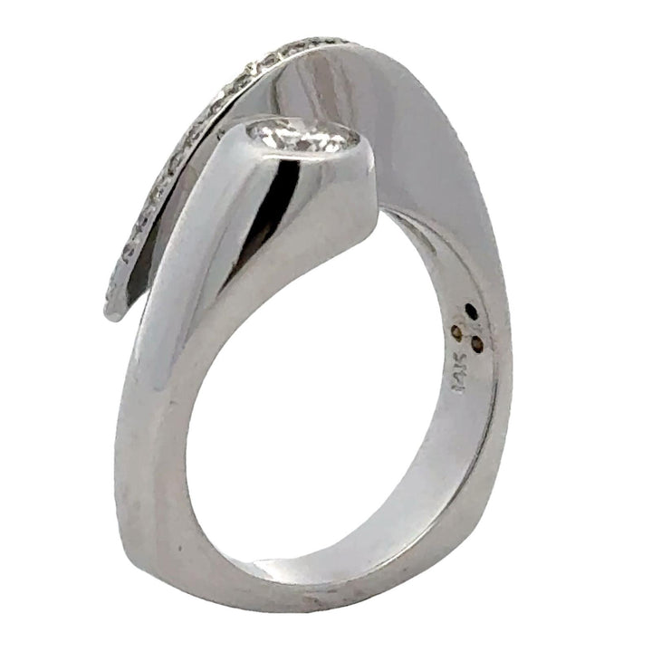 Modern Diamond Dome Crossover 14 Karat White Gold Ring