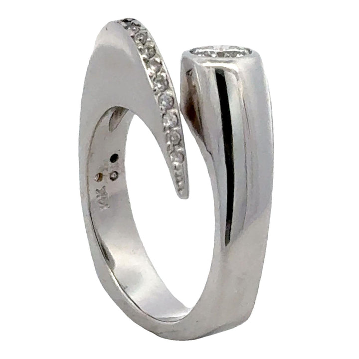 Modern Diamond Dome Crossover 14 Karat White Gold Ring