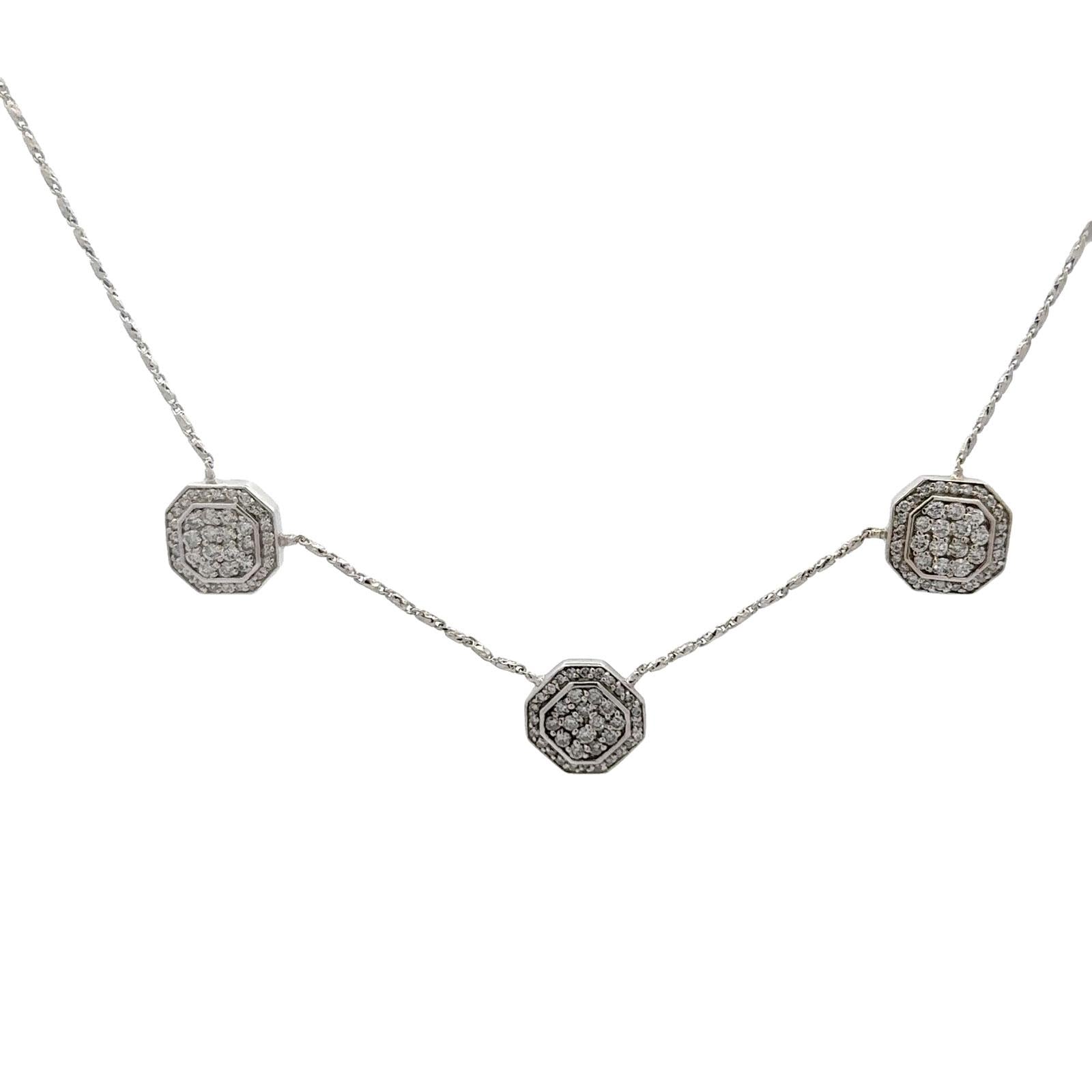 Pavé Diamond Station 14 Karat White Gold Modern Necklace