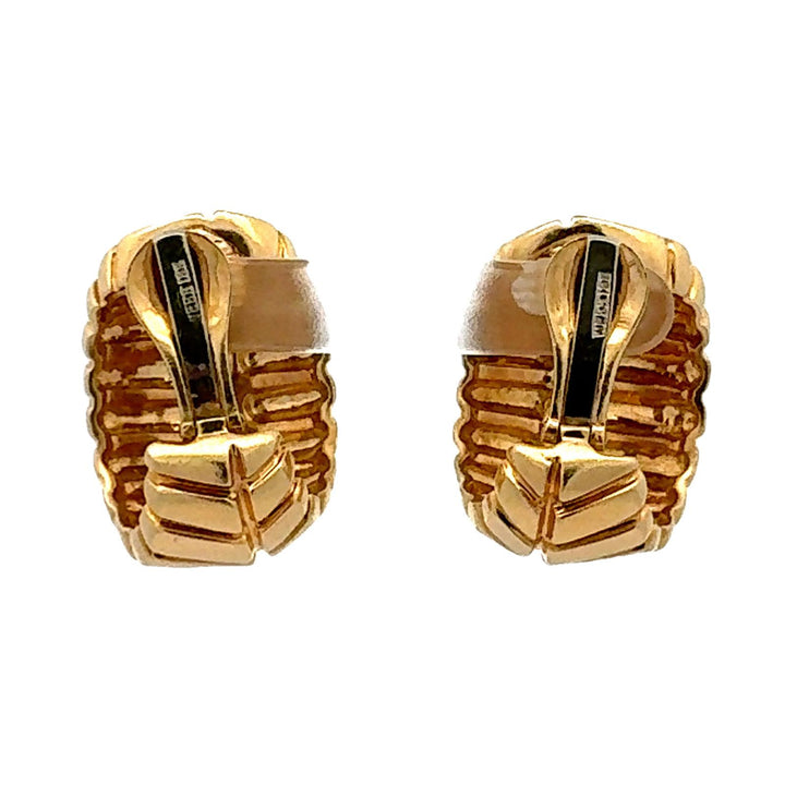 David Webb Ribbed 18 Karat Yellow Gold Contemporary Earclip Earrings