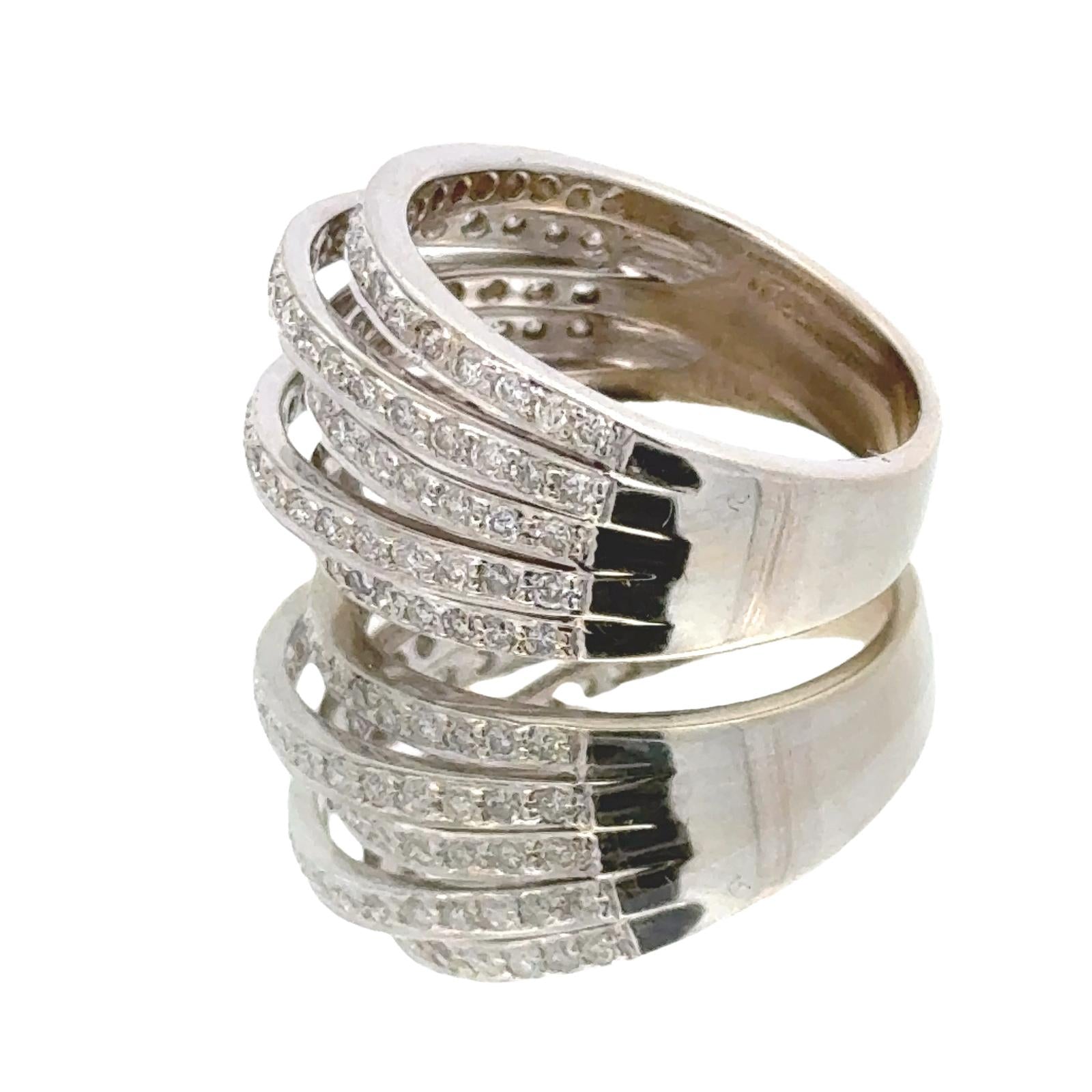 Modern Diamond 18K White Gold Multi-Row Modern Wedding Anniversary Band Ring