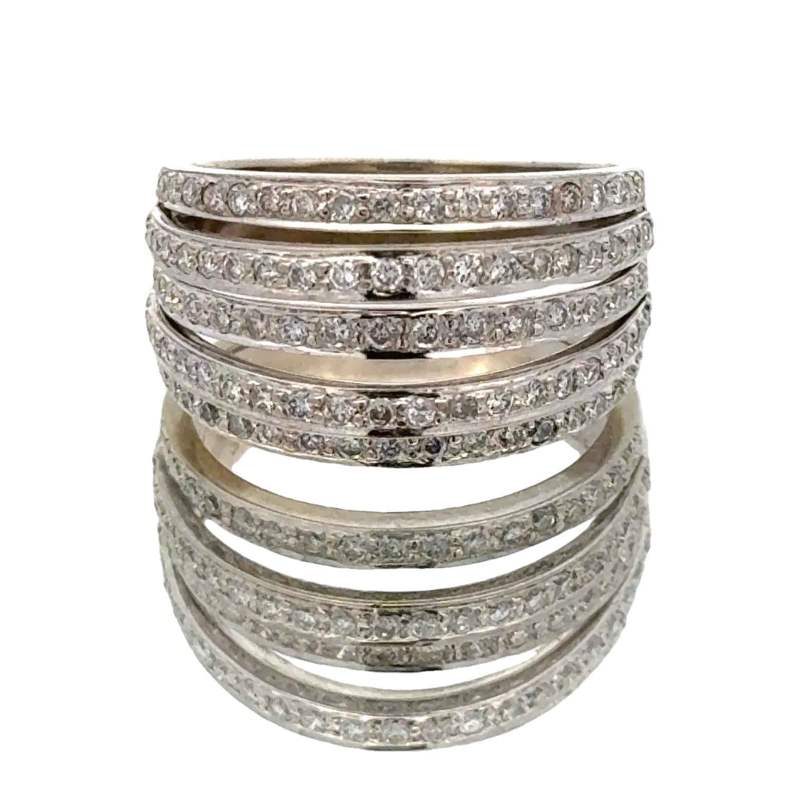 Modern Diamond 18K White Gold Multi-Row Modern Wedding Anniversary Band Ring