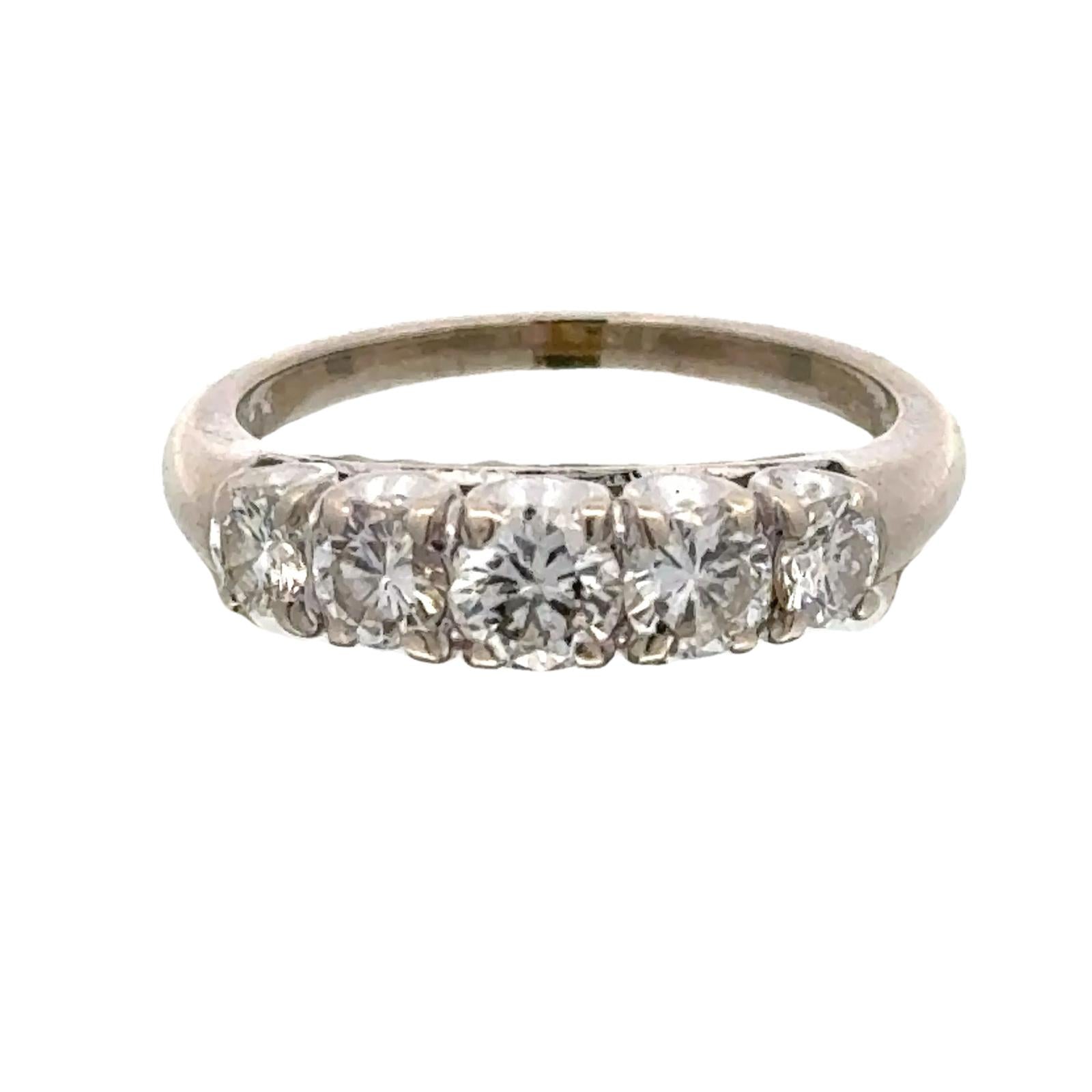 Five-Stone Diamond 14 Karat White Gold Wedding Band Ring