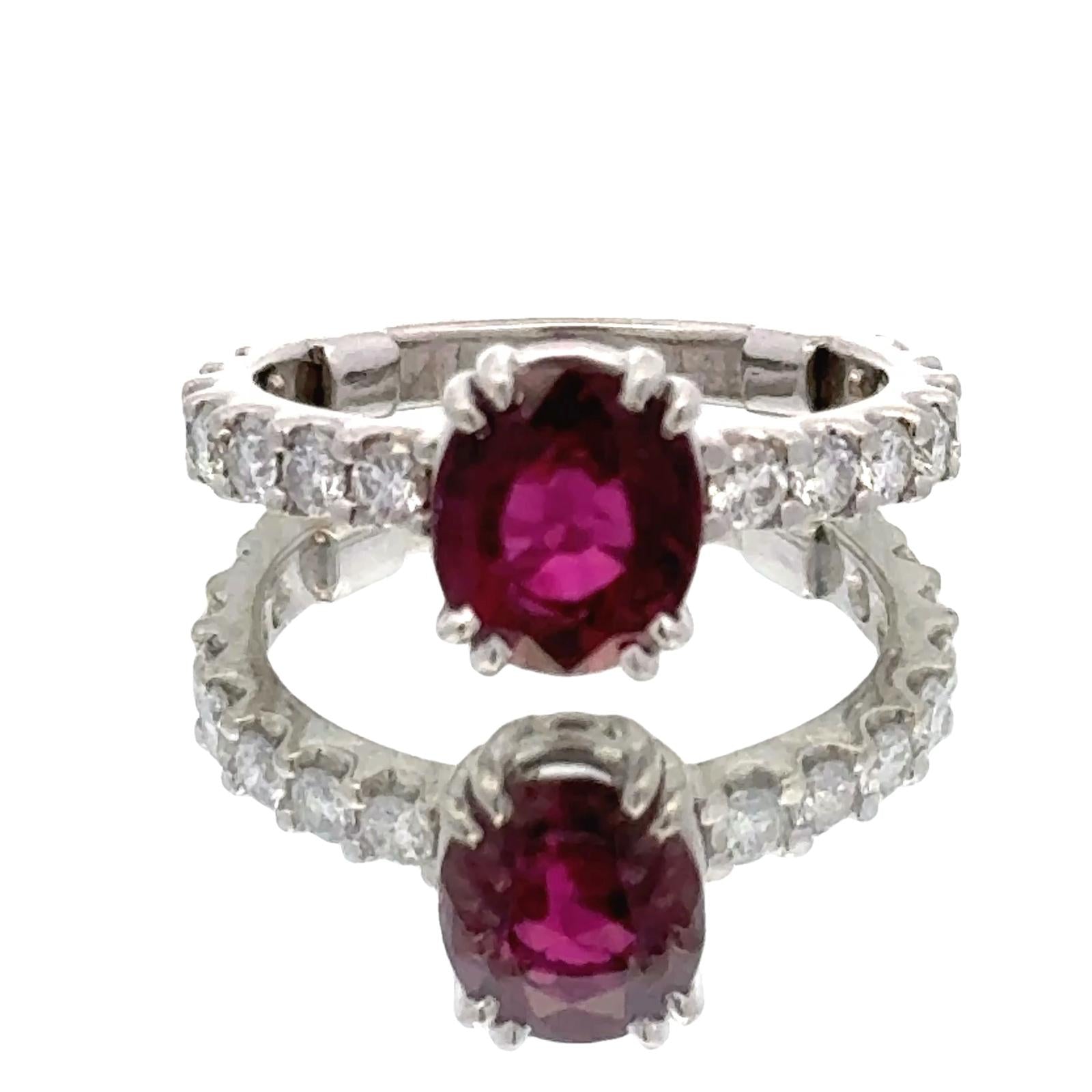 2-Carat Oval Ruby Diamond Platinum Cocktail Ring