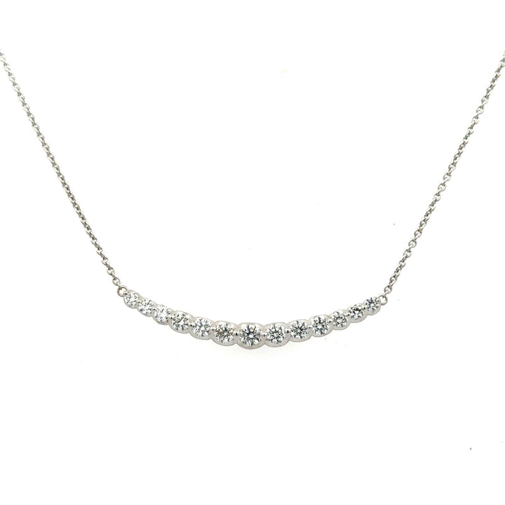 Modern Round Brilliant Diamond 18 Karat White Gold Curved Bar Pendant Necklace