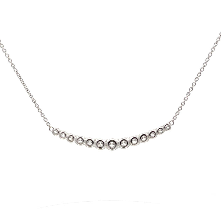 Modern Round Brilliant Diamond 18 Karat White Gold Curved Bar Pendant Necklace