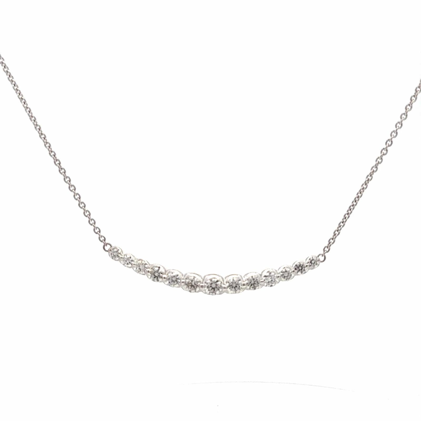 Modern Round Brilliant Diamond 18 Karat White Gold Curved Bar Pendant Necklace