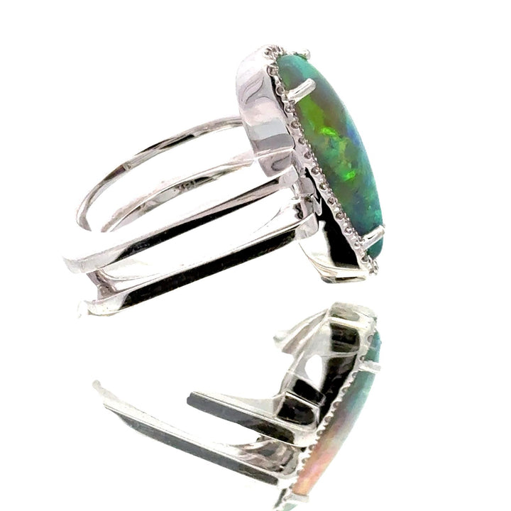 Modern Black Opal Diamond 18 Karat White Gold Contemporary Two Row Band Ring