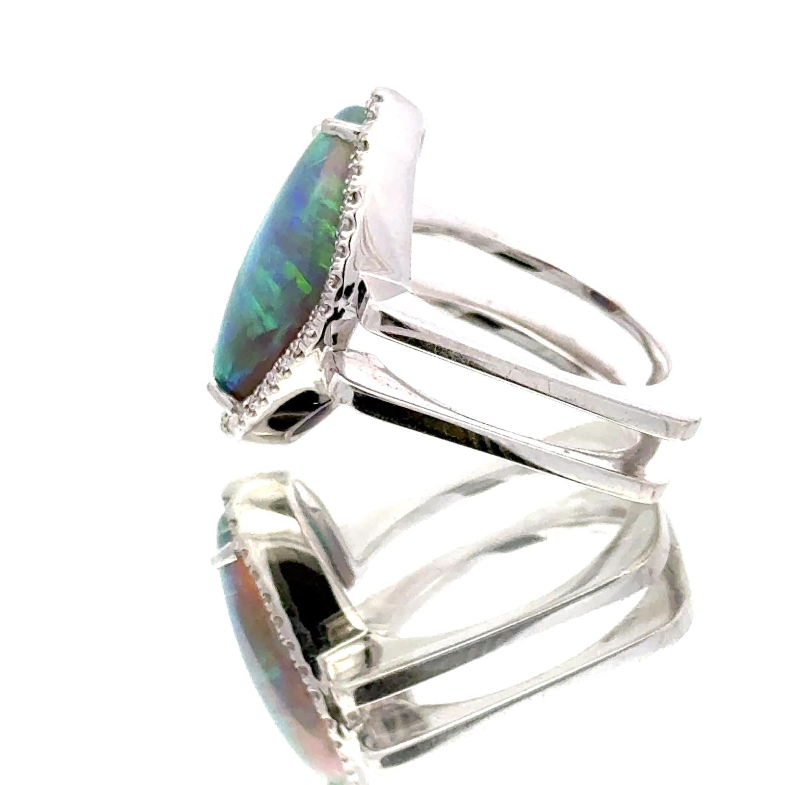 Modern Black Opal Diamond 18 Karat White Gold Contemporary Two Row Band Ring