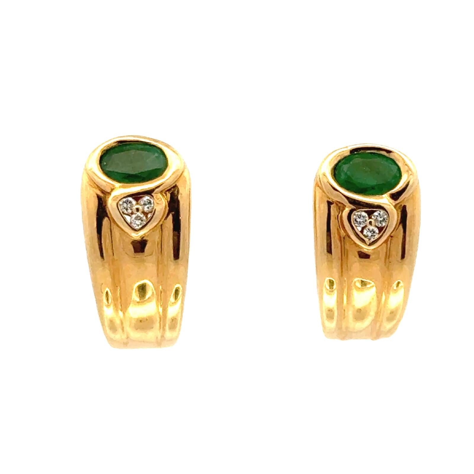 Oval Emerald Diamond 18 Karat Yellow Gold Ear Clip Earrings