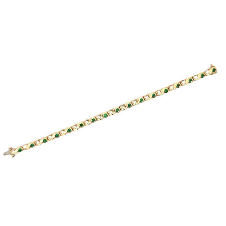 Emerald Diamond 14 Karat Yellow Gold Link 7 Inch Bracelet