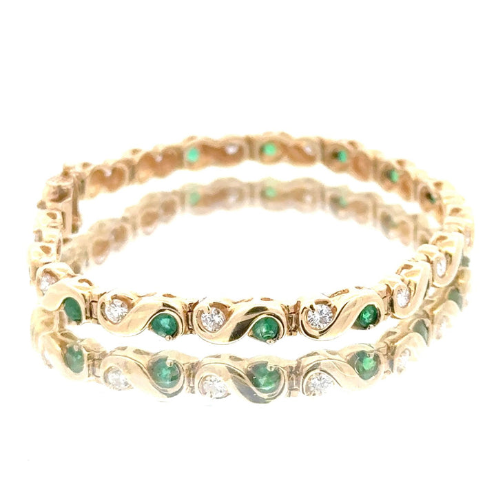 Emerald Diamond 14 Karat Yellow Gold Link 7 Inch Bracelet