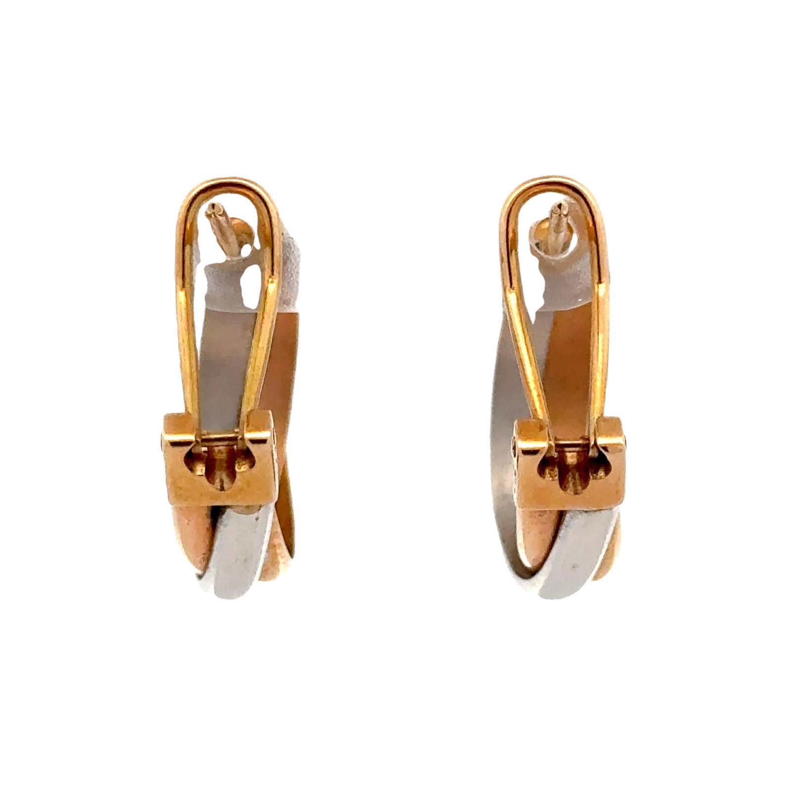 Trinity Style 14 Karat White Yellow Rose Gold Half Hoop Leverback Earrings