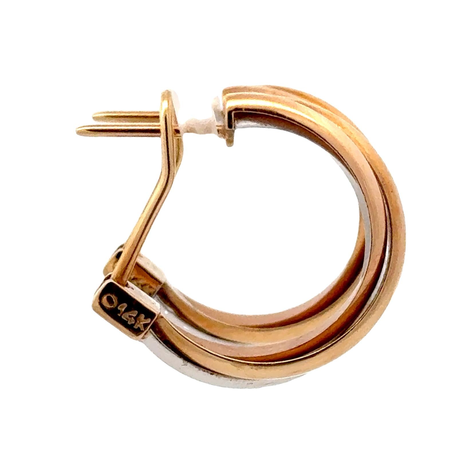 Trinity Style 14 Karat White Yellow Rose Gold Half Hoop Leverback Earrings