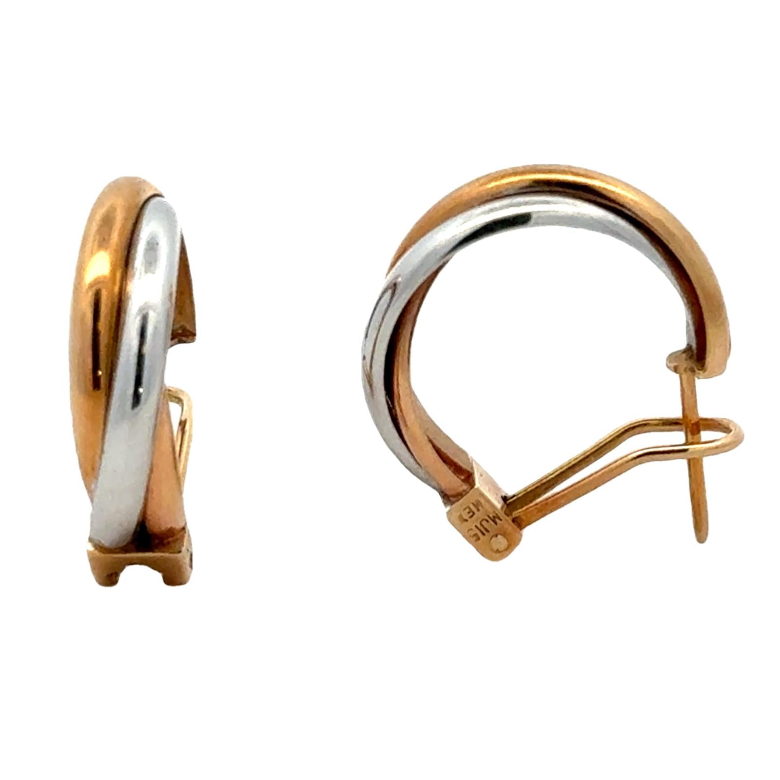 Trinity Style 14 Karat White Yellow Rose Gold Half Hoop Leverback Earrings