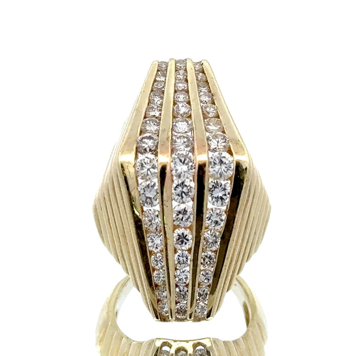 Late-20th Century Diamond Ribbed 14K Yellow Gold Vintage Pyramid Cocktail Ring