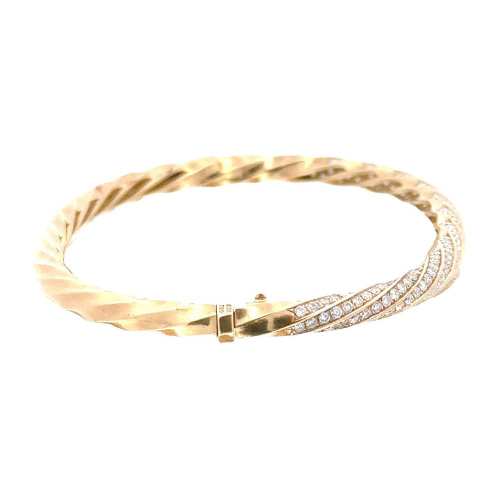 David Yurman Diamond 18 Karat Yellow Gold Cable Edge Bangle Bracelet