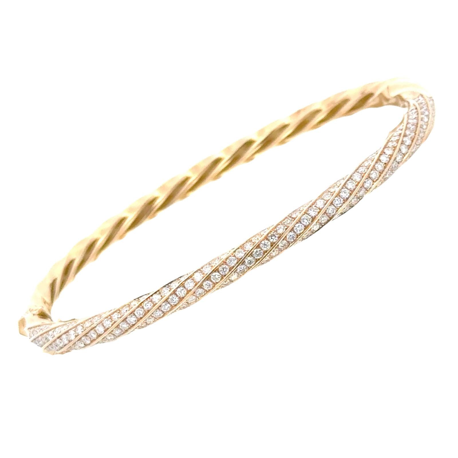 David Yurman Diamond 18 Karat Yellow Gold Cable Edge Bangle Bracelet