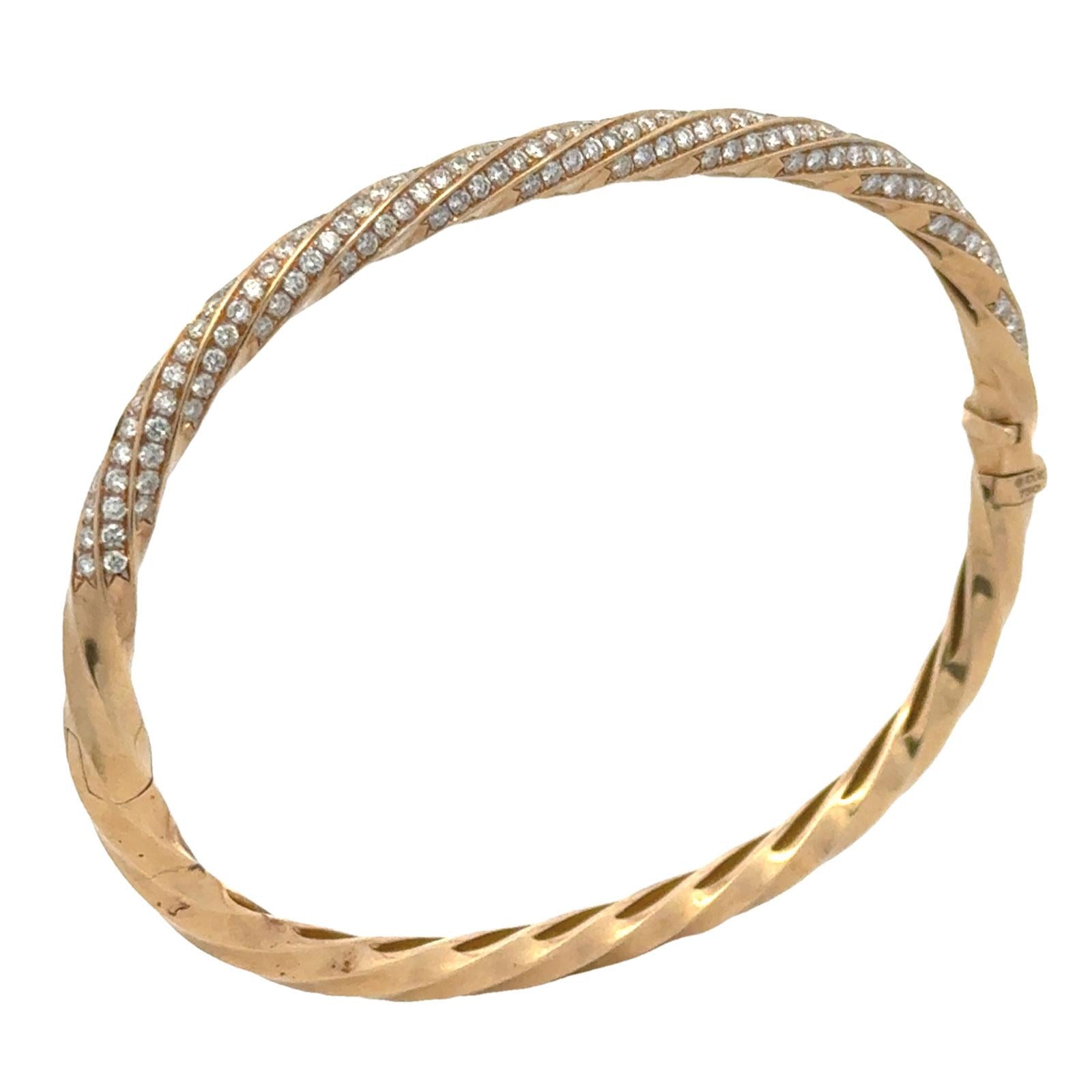 David Yurman Diamond 18 Karat Yellow Gold Cable Edge Bangle Bracelet