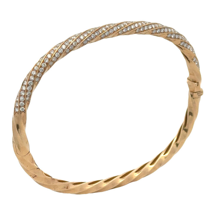 David Yurman Diamond 18 Karat Yellow Gold Cable Edge Bangle Bracelet