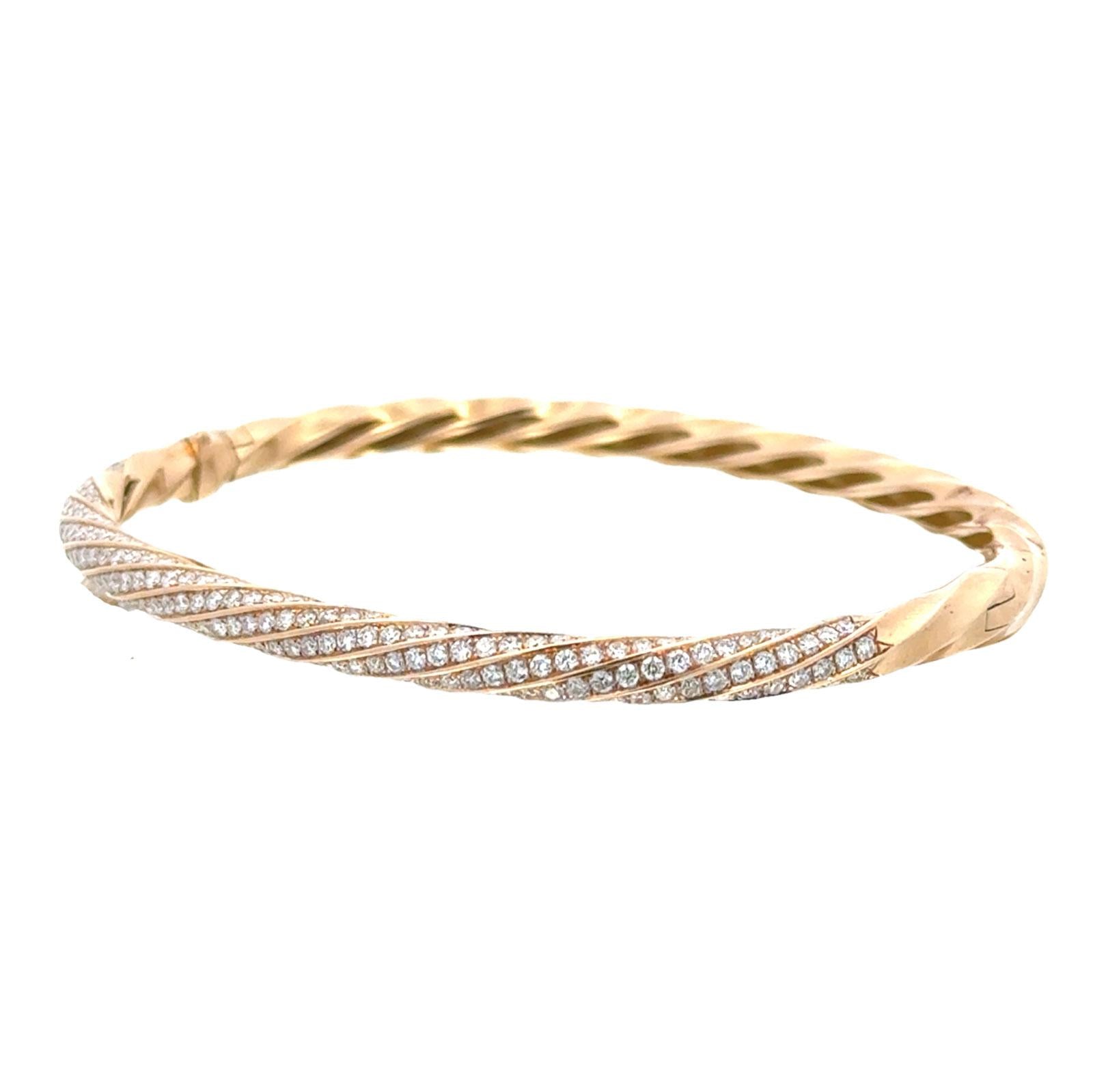 David Yurman Diamond 18 Karat Yellow Gold Cable Edge Bangle Bracelet