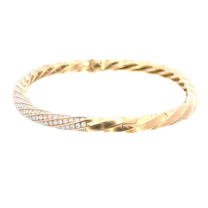 David Yurman Diamond 18 Karat Yellow Gold Cable Edge Bangle Bracelet