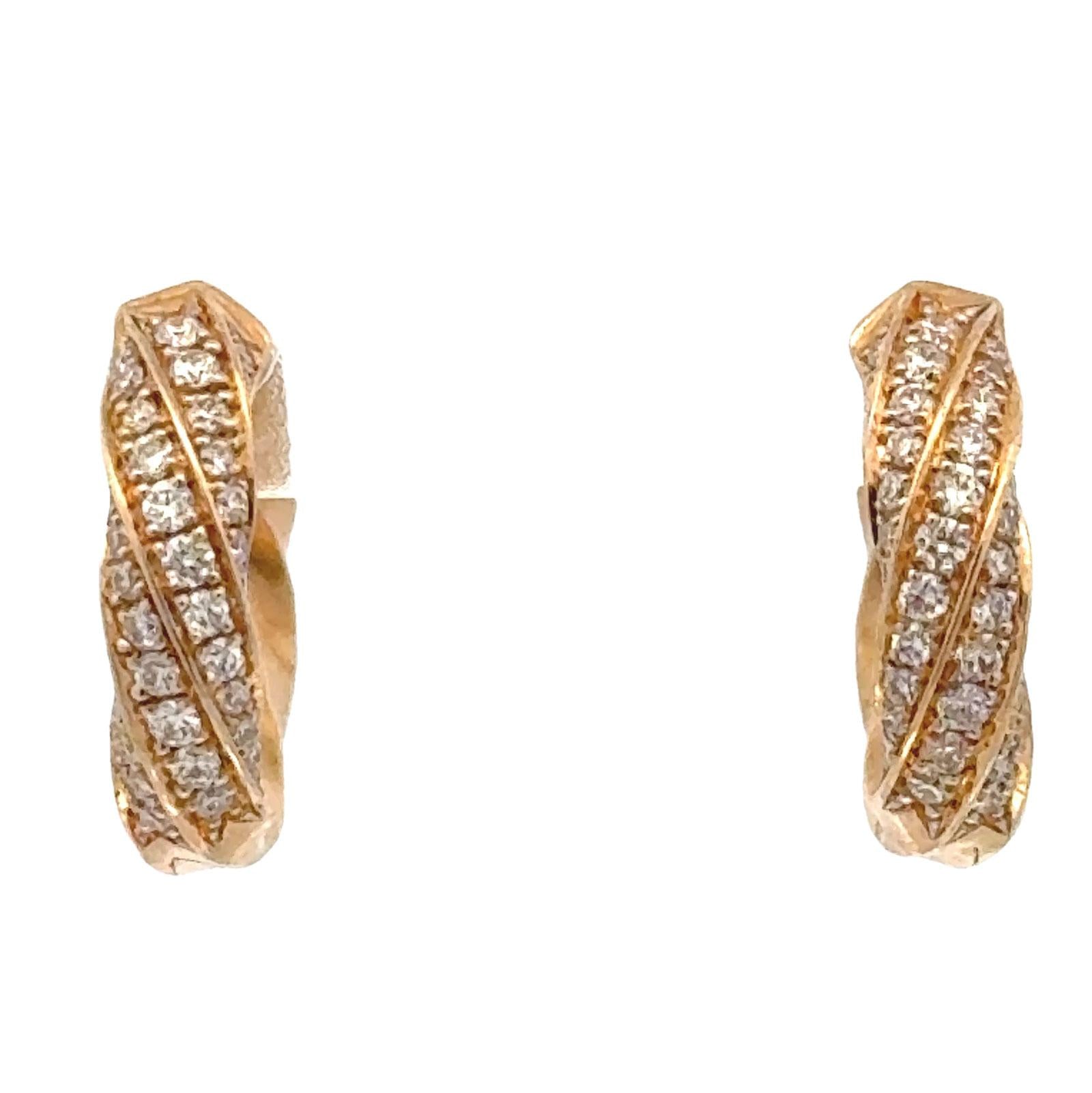 David Yurman Cable Edge Diamond 18 Karat Yellow Gold Huggie Hoop Earrings