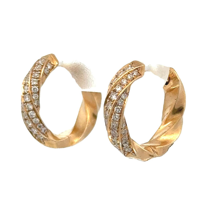 David Yurman Cable Edge Diamond 18 Karat Yellow Gold Huggie Hoop Earrings