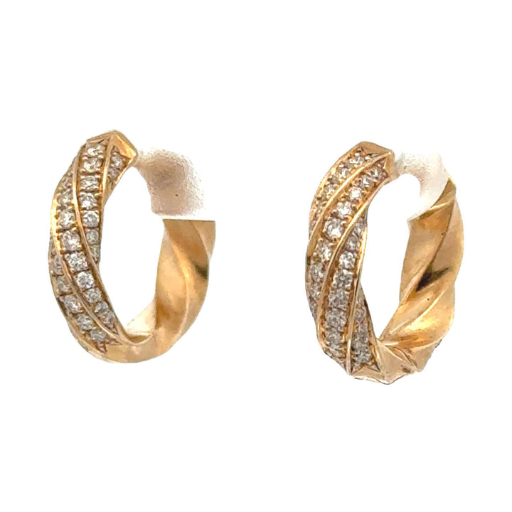 David Yurman Cable Edge Diamond 18 Karat Yellow Gold Huggie Hoop Earrings