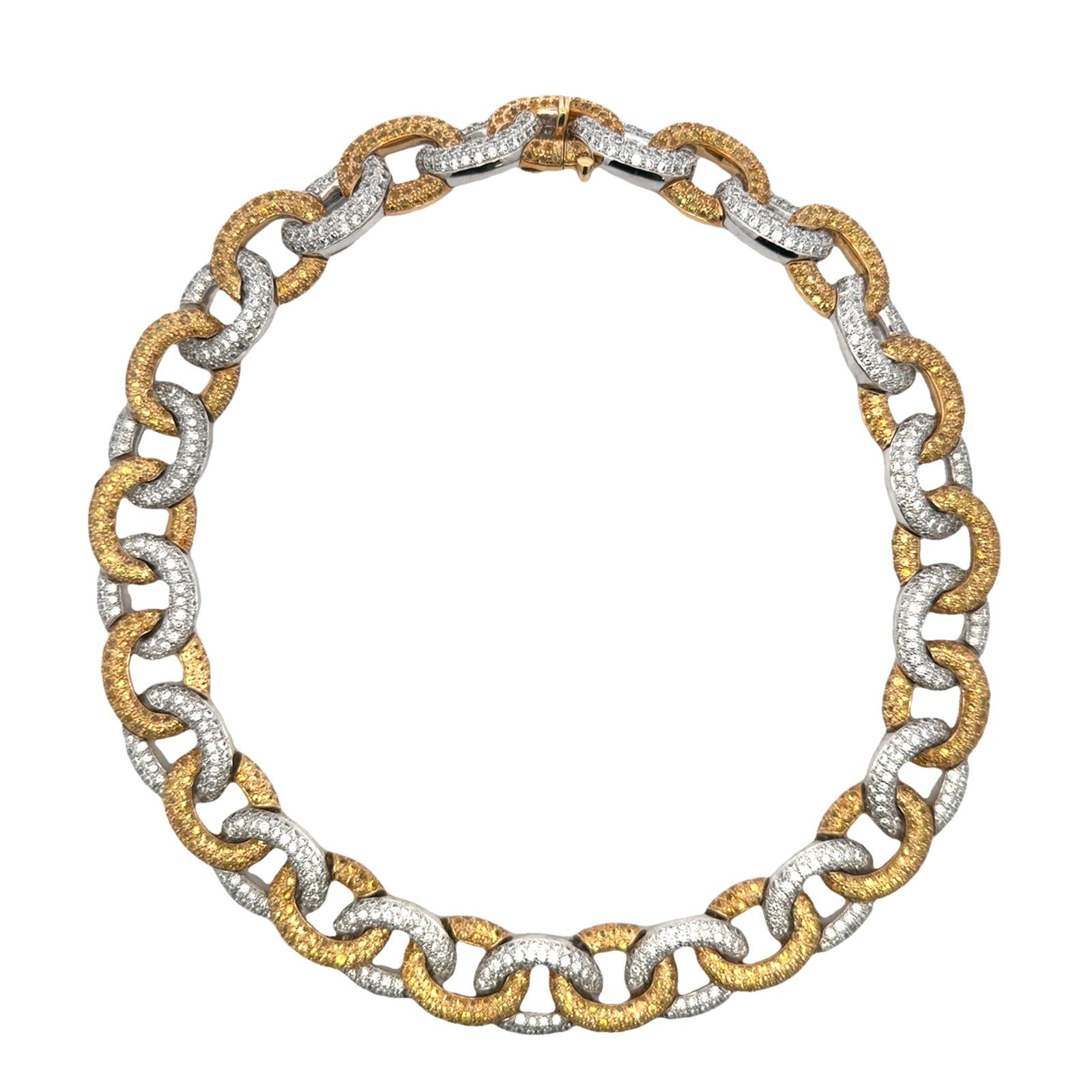 17 CTW Round Brilliant Pavé Diamond Yellow Sapphire 18K Two Tone Gold Necklace