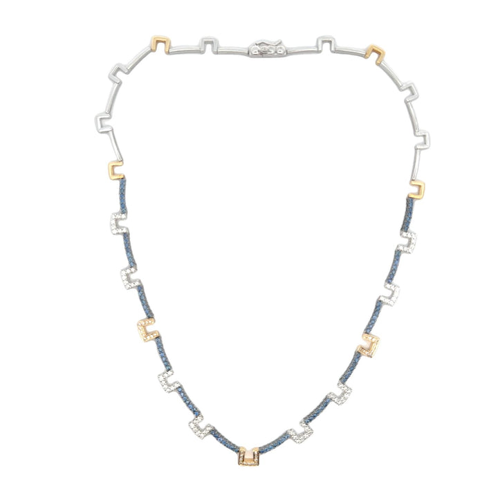 Diamond Blue Sapphire 18 Karat Two Tone Gold Modern Link Necklace