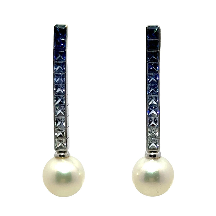 Sapphire Cultured Pearl 18 Karat White Gold Drop Earrings