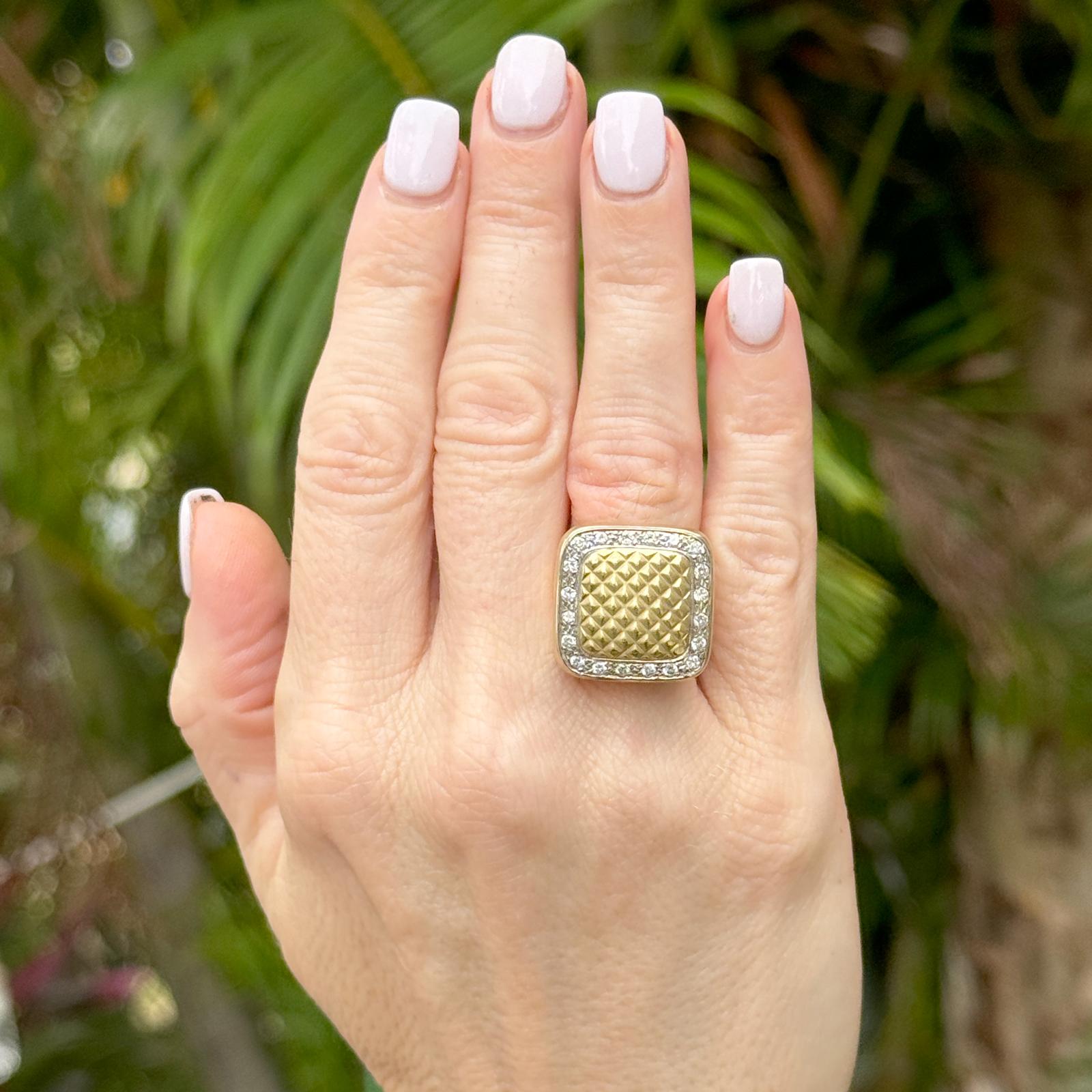 Diamond Yellow Gold Quilted Square Modern Ring