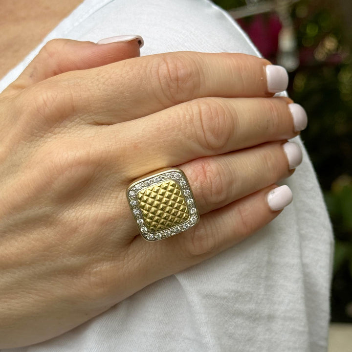 Diamond Yellow Gold Quilted Square Modern Ring