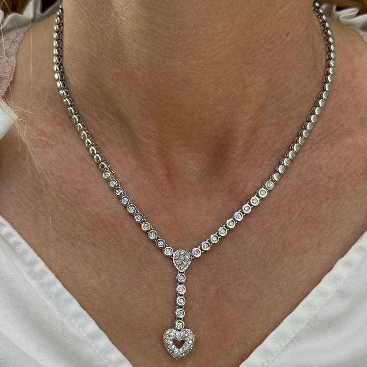 1.20 CTW Diamond 18 Karat White Gold Heart Y Drop Necklace