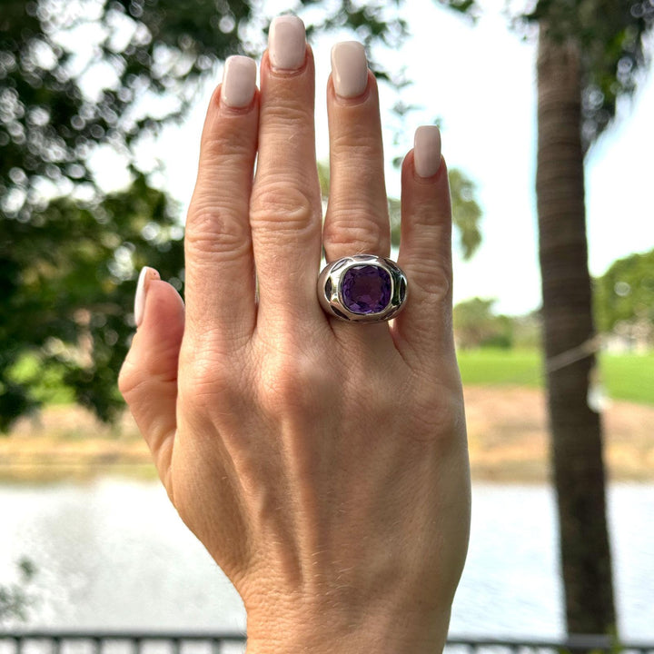 Amethyst Iolite 18 Karat White Gold Modern Fashion Ring