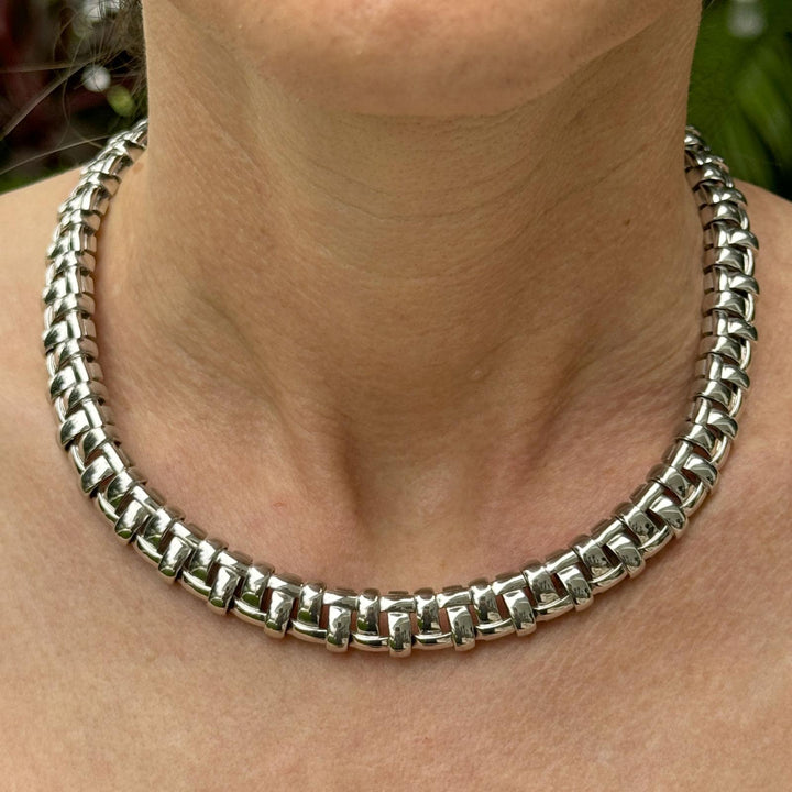 Tiffany & Company 18K White Gold Vannerie Basket Weave Collar Necklace circa2002