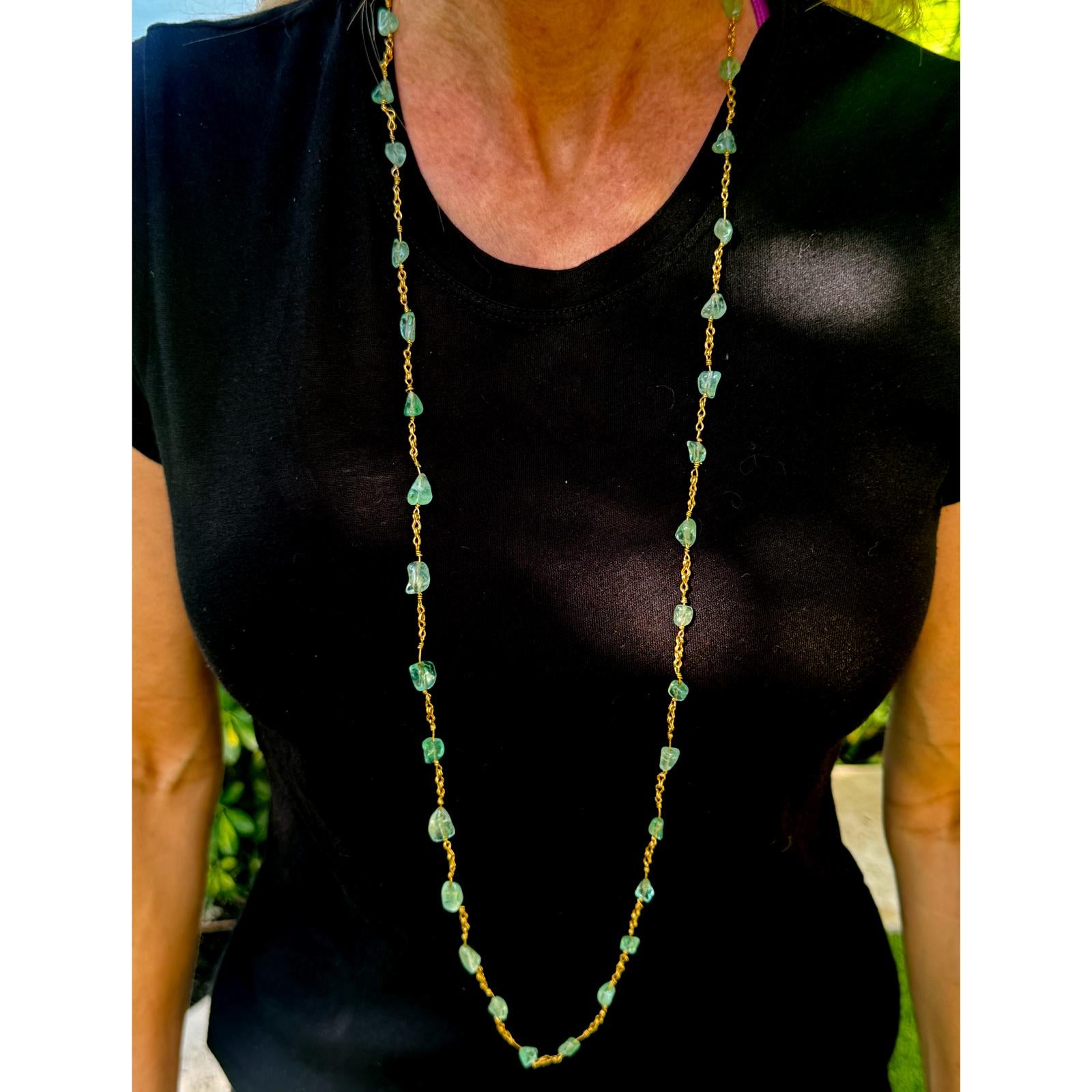 Late 20th Century 22-Karat Polished Emerald 40 Inch Link Necklace.